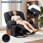 Um 360° drehbarer Relaxsessel mit Wärme- und Massagefunktion, manueller Schaukel-Relaxsessel, Getränkehalter und Aufbewahrungstaschen, Chenille/PU-Leder für Wohnzimmer und Schlafzimmer