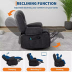 Um 360° drehbarer Relaxsessel mit Wärme- und Massagefunktion, manueller Schaukel-Relaxsessel, Getränkehalter und Aufbewahrungstaschen, Chenille/PU-Leder für Wohnzimmer und Schlafzimmer