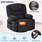 Um 360° drehbarer Relaxsessel mit Wärme- und Massagefunktion, manueller Schaukel-Relaxsessel, Getränkehalter und Aufbewahrungstaschen, Chenille/PU-Leder für Wohnzimmer und Schlafzimmer