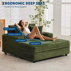 Übergroße Chaiselongue für den Innenbereich, Cord-Lounge-Sofa, Getränkehalter und Dekokissen, für Zuhause, Schlafzimmer und Büro