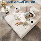 Übergroße Chaiselongue für den Innenbereich, Cord-Lounge-Sofa, Getränkehalter und Dekokissen, für Zuhause, Schlafzimmer und Büro