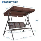 Silla columpio de patio para 3 personas, toldo ajustable, estructura de acero resistente, impermeable y resistente a los rayos UV, capacidad de 500 LBS, para jardín, patio trasero o césped