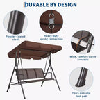 Silla columpio de patio para 3 personas, toldo ajustable, estructura de acero resistente, impermeable y resistente a los rayos UV, capacidad de 500 LBS, para jardín, patio trasero o césped