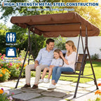 Silla columpio de patio para 3 personas, toldo ajustable, estructura de acero resistente, impermeable y resistente a los rayos UV, capacidad de 500 LBS, para jardín, patio trasero o césped