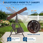 Silla columpio de patio para 3 personas, toldo ajustable, estructura de acero resistente, impermeable y resistente a los rayos UV, capacidad de 500 LBS, para jardín, patio trasero o césped