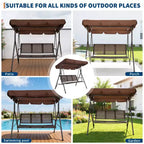Silla columpio de patio para 3 personas, toldo ajustable, estructura de acero resistente, impermeable y resistente a los rayos UV, capacidad de 500 LBS, para jardín, patio trasero o césped