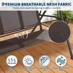 Silla columpio de patio para 3 personas, toldo ajustable, estructura de acero resistente, impermeable y resistente a los rayos UV, capacidad de 500 LBS, para jardín, patio trasero o césped