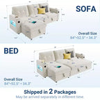 84-Zoll-Samt-Schlafsofa in L-Form - umwandelbares ausziehbares Ecksofa mit Stauraum, Ladestation und LED-Leuchten für das Wohnzimmer