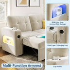 84-Zoll-Samt-Schlafsofa in L-Form - umwandelbares ausziehbares Ecksofa mit Stauraum, Ladestation und LED-Leuchten für das Wohnzimmer