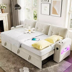 84-Zoll-Samt-Schlafsofa in L-Form - umwandelbares ausziehbares Ecksofa mit Stauraum, Ladestation und LED-Leuchten für das Wohnzimmer
