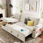 84-Zoll-Samt-Schlafsofa in L-Form - umwandelbares ausziehbares Ecksofa mit Stauraum, Ladestation und LED-Leuchten für das Wohnzimmer