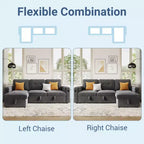 84-Zoll-Samt-Schlafsofa in L-Form - umwandelbares ausziehbares Ecksofa mit Stauraum, Ladestation und LED-Leuchten für das Wohnzimmer