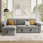 84-Zoll-Samt-Schlafsofa in L-Form - umwandelbares ausziehbares Ecksofa mit Stauraum, Ladestation und LED-Leuchten für das Wohnzimmer
