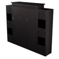 Whisen Queen-Size Murphy Bed Bed Frame with LED Lights and Storage Shelves - Black
