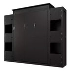Estructura de cama abatible vertical tamaño Queen con luces LED y estantes de almacenamiento - negro