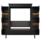 Estructura de cama abatible vertical tamaño Queen con luces LED y estantes de almacenamiento - negro