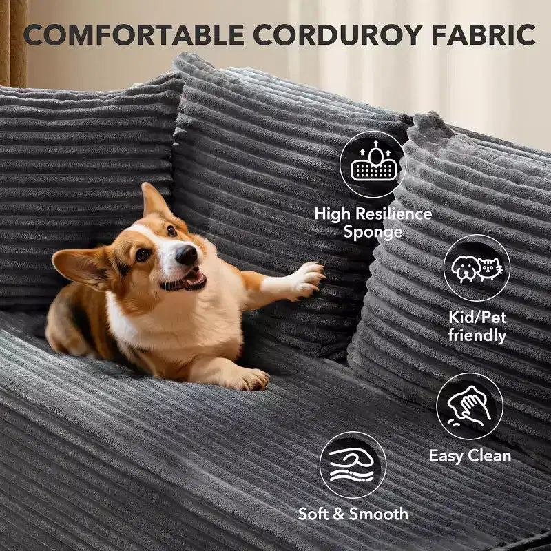 Divano componibile reversibile DobleePy 106, divano a nuvola a L con chaise longue oversize, divano a 3 posti in memory foam, montaggio senza attrezzi, orientamento a destra