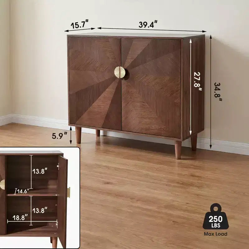 39.4 Credenza in Legno Stile Vintage, Mobile Contenitore Color Noce con Ante Decorative a Gradiente, Versatile per Soggiorno e Sala da Pranzo