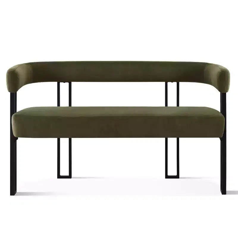 Panca moderna da 49 pollici con schienale e braccioli, elegante panca da pranzo, divanetto con struttura in metallo, seduta d'accento per soggiorno