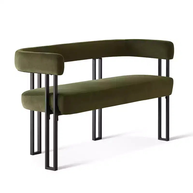 Panca moderna da 49 pollici con schienale e braccioli, elegante panca da pranzo, divanetto con struttura in metallo, seduta d'accento per soggiorno