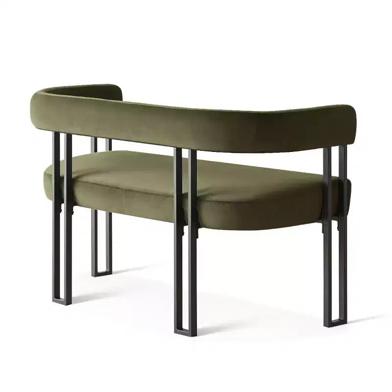 Panca moderna da 49 pollici con schienale e braccioli, elegante panca da pranzo, divanetto con struttura in metallo, seduta d'accento per soggiorno