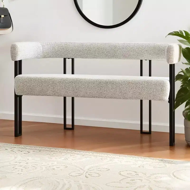 Panca moderna da 49 pollici con schienale e braccioli, elegante panca da pranzo, divanetto con struttura in metallo, seduta d'accento per soggiorno