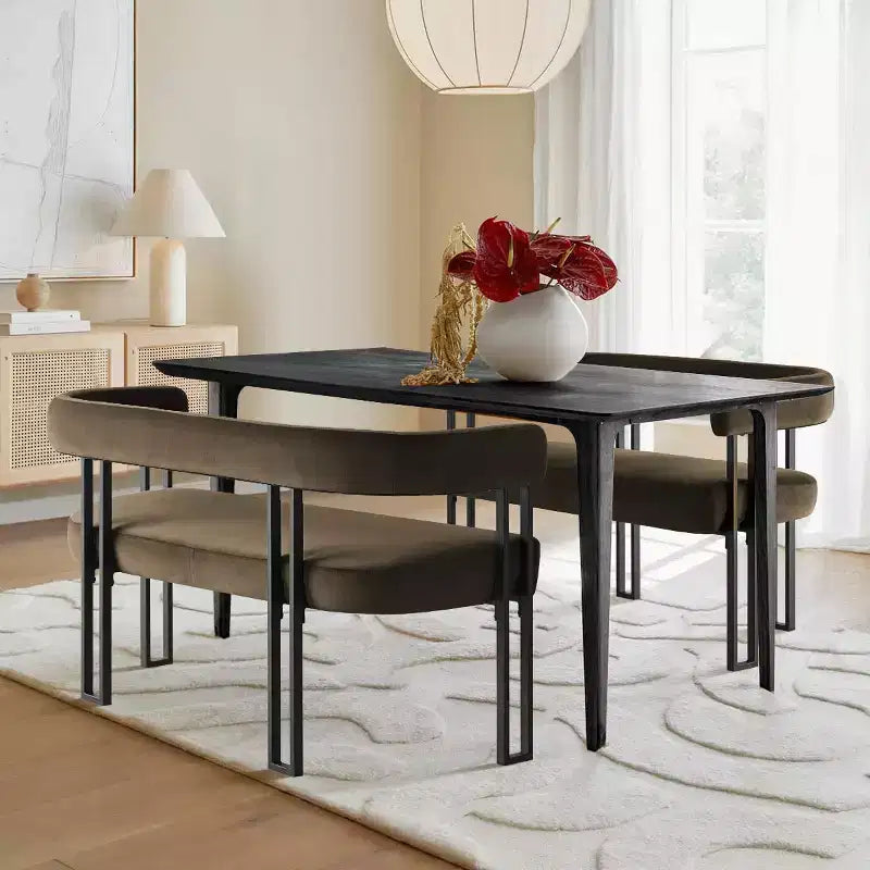 Panca moderna da 49 pollici con schienale e braccioli, elegante panca da pranzo, divanetto con struttura in metallo, seduta d'accento per soggiorno