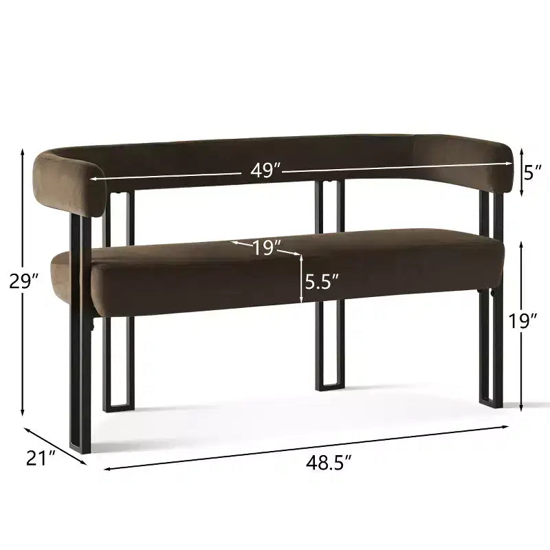 Panca moderna da 49 pollici con schienale e braccioli, elegante panca da pranzo, divanetto con struttura in metallo, seduta d'accento per soggiorno