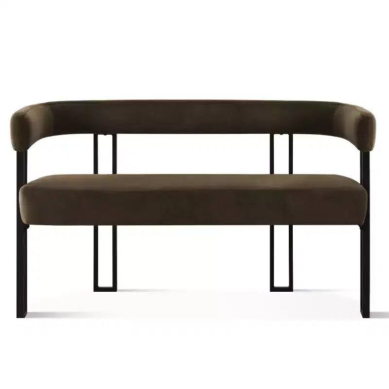 Panca moderna da 49 pollici con schienale e braccioli, elegante panca da pranzo, divanetto con struttura in metallo, seduta d'accento per soggiorno