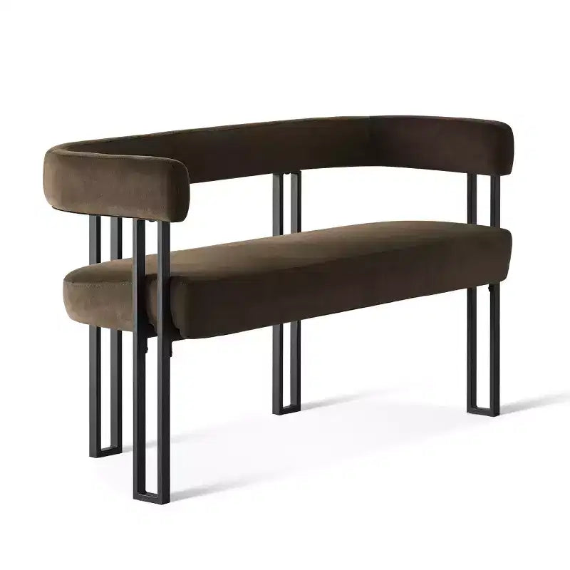 Panca moderna da 49 pollici con schienale e braccioli, elegante panca da pranzo, divanetto con struttura in metallo, seduta d'accento per soggiorno