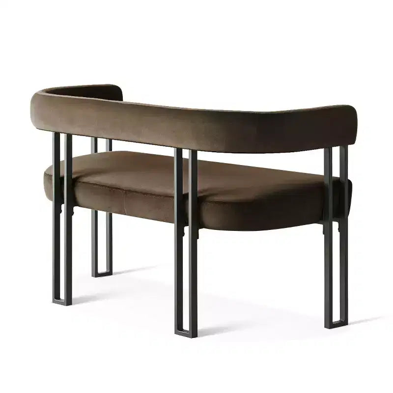 Panca moderna da 49 pollici con schienale e braccioli, elegante panca da pranzo, divanetto con struttura in metallo, seduta d'accento per soggiorno
