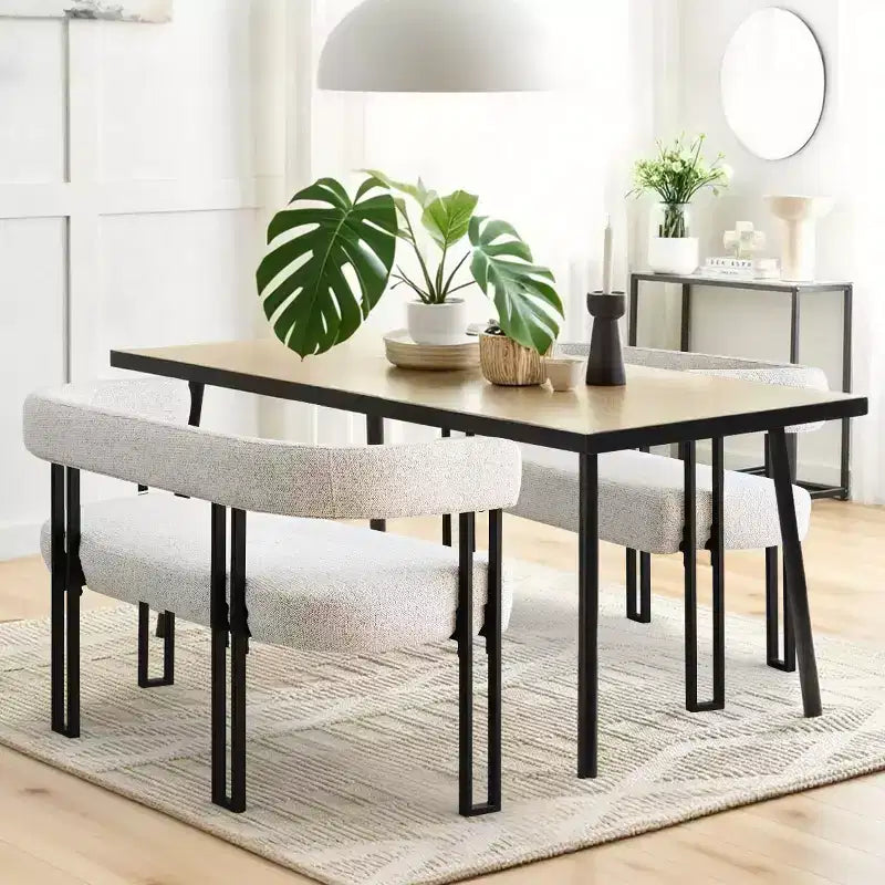 Panca moderna da 49 pollici con schienale e braccioli, elegante panca da pranzo, divanetto con struttura in metallo, seduta d'accento per soggiorno