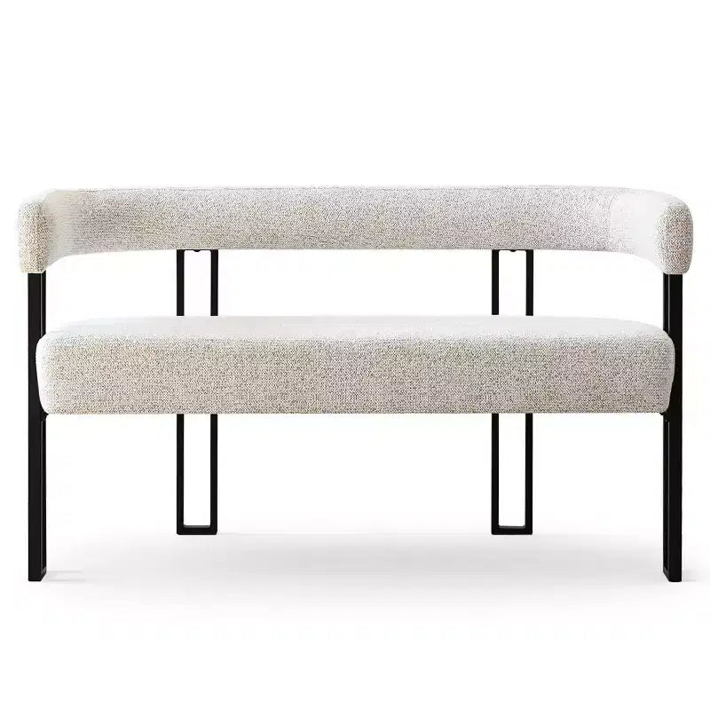 Panca moderna da 49 pollici con schienale e braccioli, elegante panca da pranzo, divanetto con struttura in metallo, seduta d'accento per soggiorno