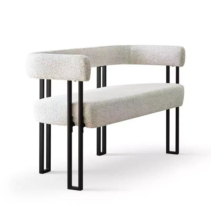Panca moderna da 49 pollici con schienale e braccioli, elegante panca da pranzo, divanetto con struttura in metallo, seduta d'accento per soggiorno