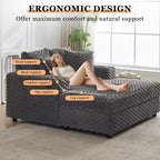 Extra brede chaise longue van 60 inch voor binnen, met bekerhouders en USB-poorten, gestoffeerde slaapbank om te lezen - grijs
