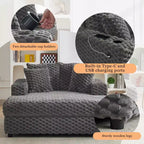 Extra brede chaise longue van 60 inch voor binnen, met bekerhouders en USB-poorten, gestoffeerde slaapbank om te lezen - grijs