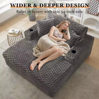 Extra brede chaise longue van 60 inch voor binnen, met bekerhouders en USB-poorten, gestoffeerde slaapbank om te lezen - grijs