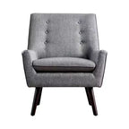 Sillón auxiliar gris con botones capitoné centrales - : moderno de mediados de siglo, tapizado de lino, patas de madera color espresso
