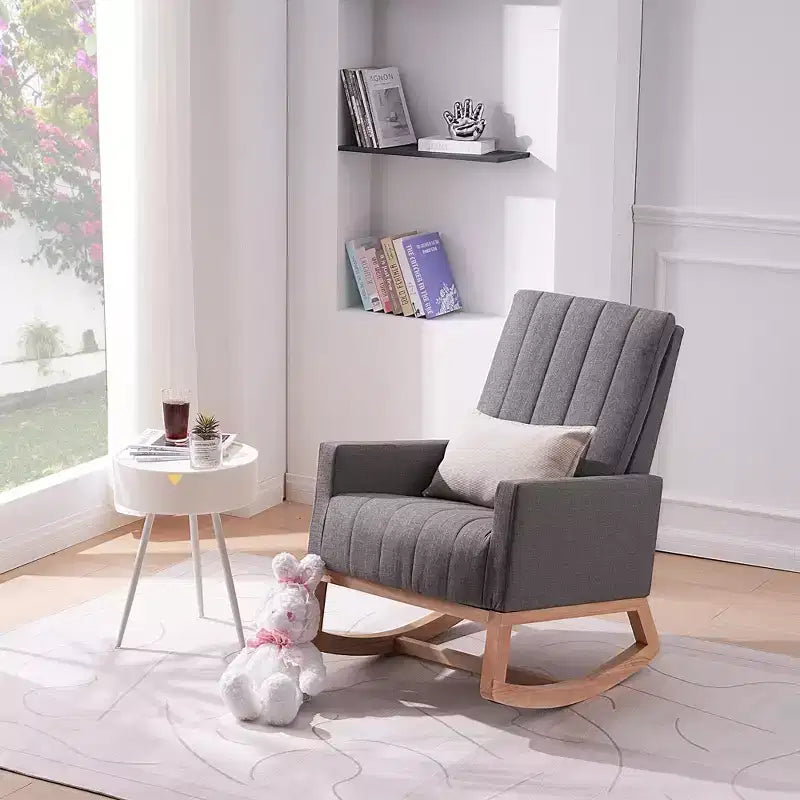 Poltrona dondolo moderna con porta USB e tasca laterale, sedia a dondolo rivestita in ecopelle per soggiorno e balcone