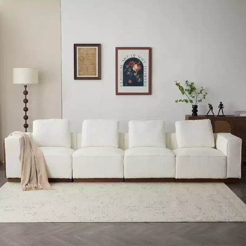 Divano modulare imbottito a 4 posti Evelyn con cuscini, Beige/Marrone